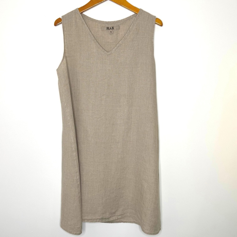 Flax sleeveless tan linen tunic/dress Size S